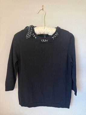 Talbots Black 3/4 Sleeves Sweater with Ribbon Neckline - size M Petite